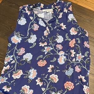 LOFT Floral Print Sleeveless Blouse - Blue and Pink